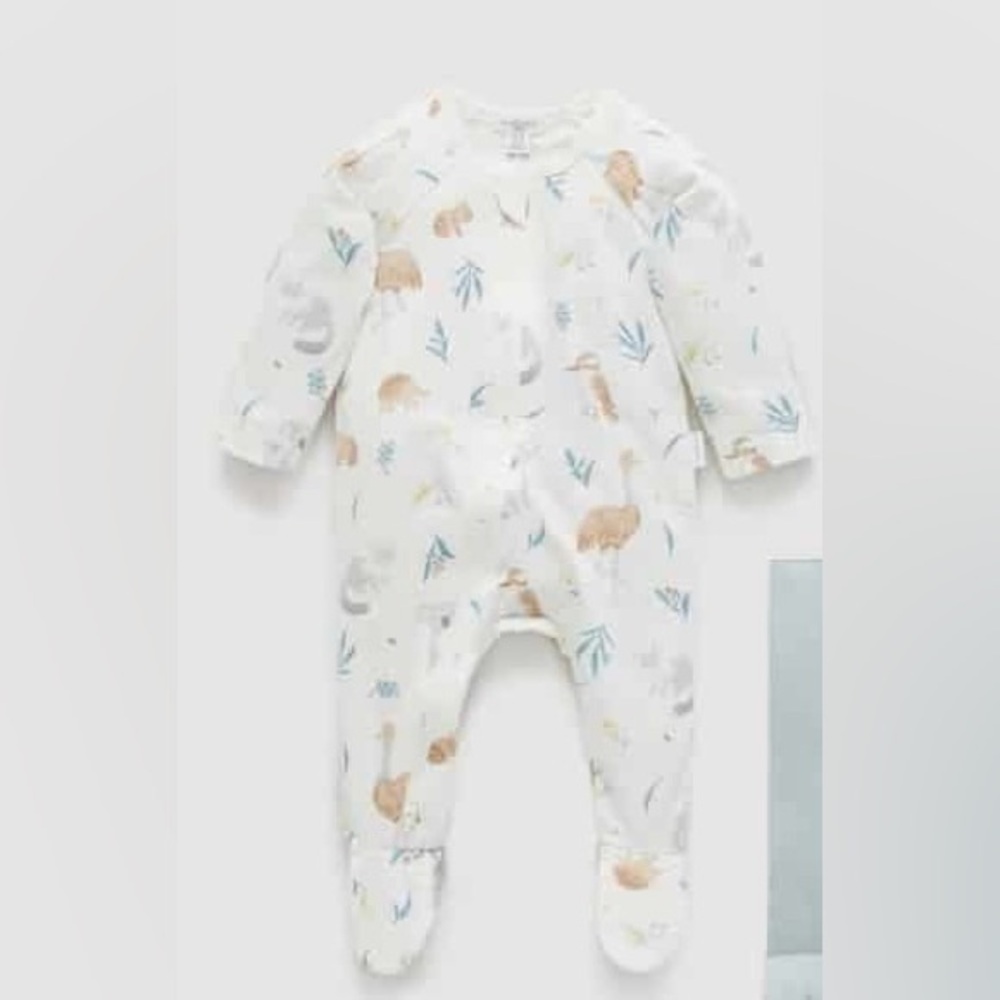 PUREBABY “Eucalyptus Friends” Zip Footies (0-3 month)